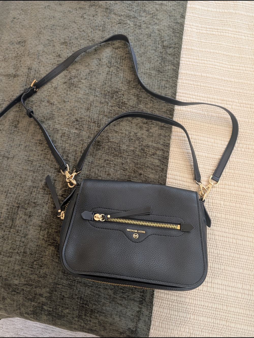Michael Kors Hadley Black Pebbled Leather Crossbody Bag